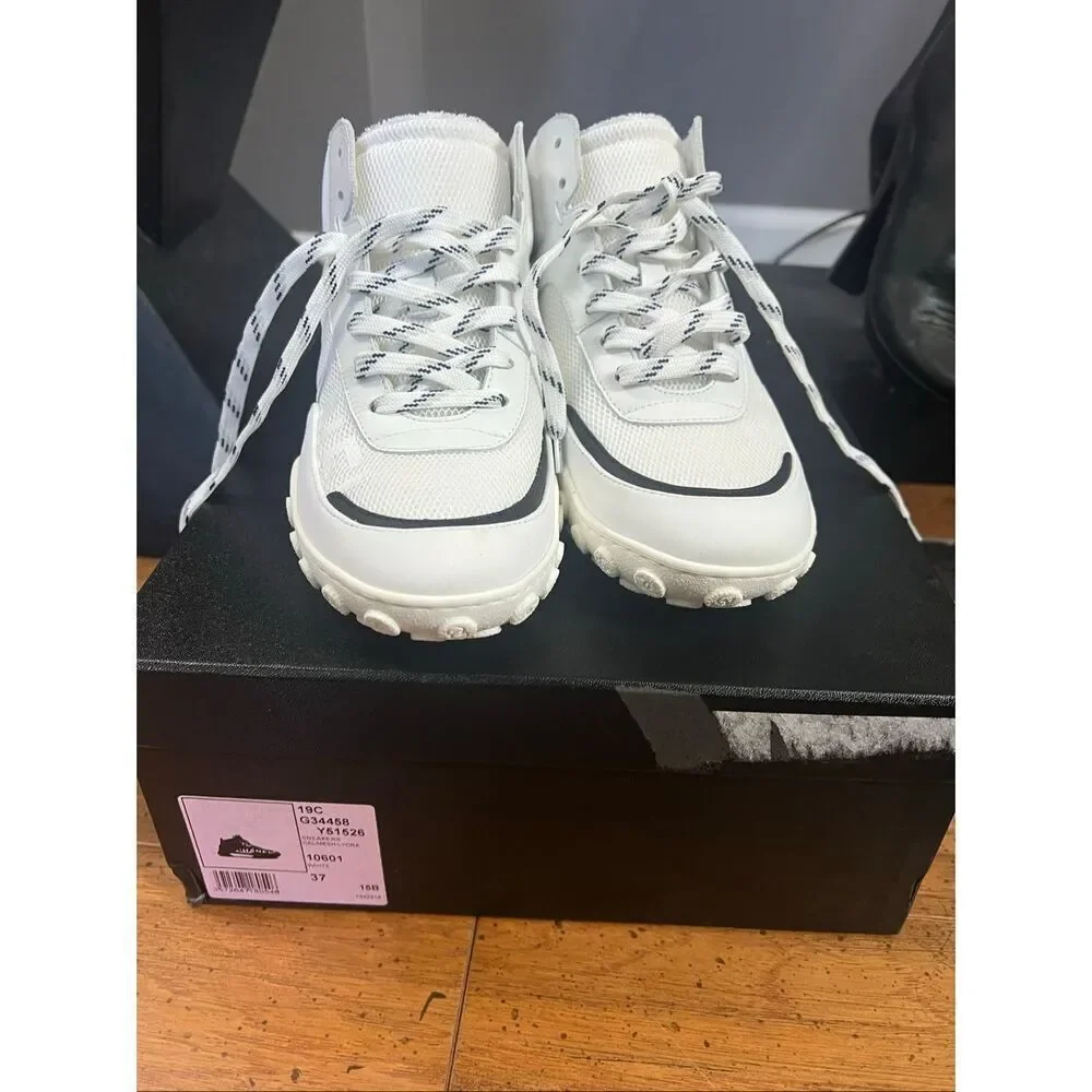 Chanel Calfskin Mesh Lycra Womens Logo High Top Sneakers size 37